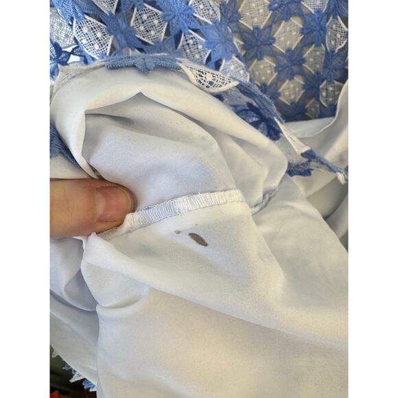 SHOSHANNA Rachel Ruffle Lace Midi Dress Size 12 Blue & White Wedding Guest - Picture 11 of 14